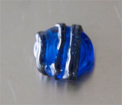 Ringtop glasbead blauw met aventurijn verwisselbaar. - 1