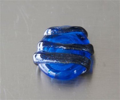 Ringtop glasbead blauw met aventurijn verwisselbaar. - 1