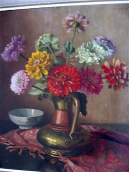 Zinnia's in koperen vaas - A. Althuijzen 1897-1963 - 1