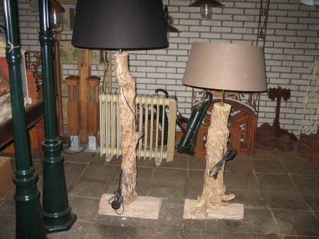 Mooie lampen van oud hout, boomstronk, koffiehout, boomstam - 5