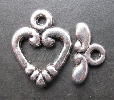 tibetaans zilver:kapittel sluiting hart 2 : 14x11mm - 1