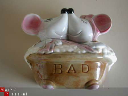 deurplaatje 3D bad met 2 muizen voor de badkamerdeur - Afbeelding 3