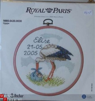 Royal Paris geboorteborduurpakketje met een ooievaar (nieuw) - 1