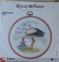 Royal Paris geboorteborduurpakketje met een ooievaar (nieuw)