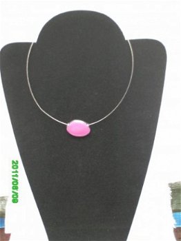 eenvoudig subtiel mooi fuchia roze hanger kettig zilver - 1