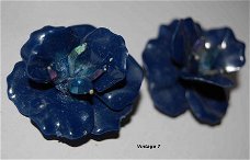 oorclips earclips Vintage 7 blue flower