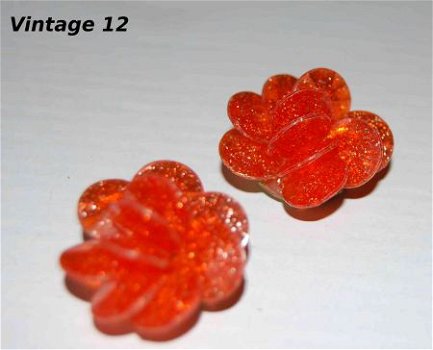 Oorclips earclips Vintage 12 oranje bloem orange flower - 1