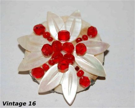 #Brooch #Vintage 16 plastic & stof bloem flower - 1