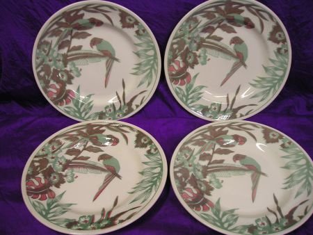 E.I.T.England stoneware, vier bordjes met papagaaien deco - 1