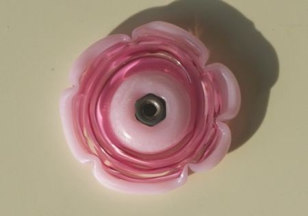 Ringtop glasbead roze met lint bloem verwisselbaar. - 1