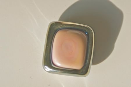 Ringtop glasbead oud roze vierkant en zilverglas wisselbaar. - 1