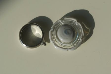 Ringtop glasbead grijs witlint verwisselbaar. - 1