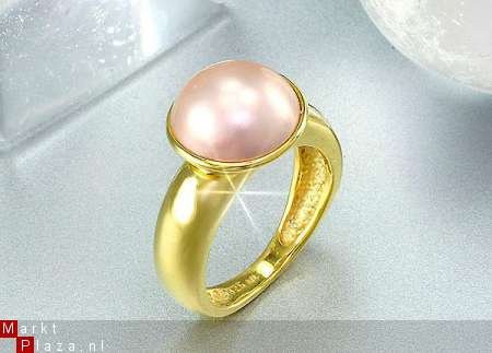 Goldplated Ring met fraaie pink parel no 255 - 1