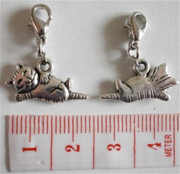 Natuur : Huisdier : Poes : Charm poesje liggend 20 x 10 mm. - 1