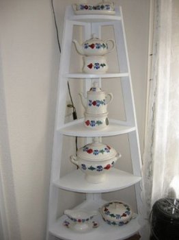 Brocante witte etagere/hoekkast - 1