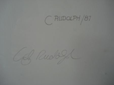 Tekening ? Leeuwen C Rudolph uit 1987 gesigneerd in lijst 54 - 2