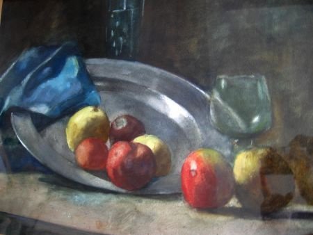 Tinnen Schaal met appels en glazen - H. Nijhoff Ft 1889 - 1