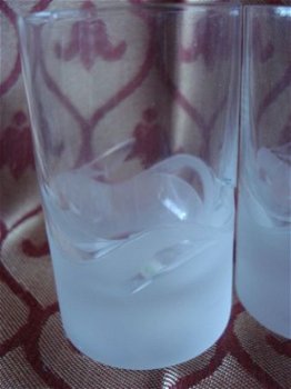 6 borrelglaasjes (amuse) onderkant mat wit glas met geslepen - 1