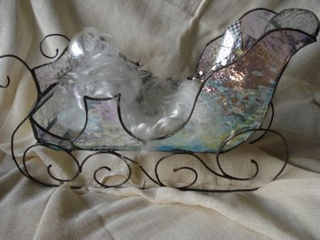 Handgemaakte arreslee van Tiffany glas iriserend 27x12x16 - 1
