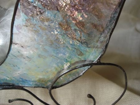 Handgemaakte arreslee van Tiffany glas iriserend 27x12x16 - 1