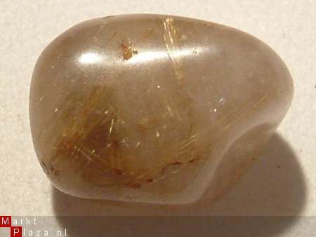 Rutielkwarts, Rutil-quartz nr 4 Knuffelsteen, Trommelsteen - 1