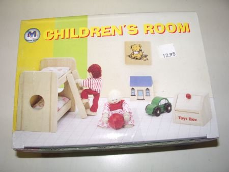 Kinder kamer. Poppenhuis meubel set. Van hout. - 1