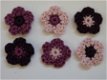 ** Setje van 6 paars/mauve/roze gehaakte bloemetjes (3 cm) - 0 - Thumbnail