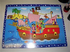 Piraten Puzzel met piratenboot, van hout.