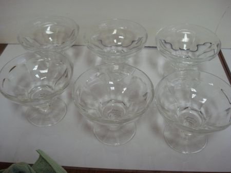 6 persglas glazen ijscoupe,s op voet vintage retro - 1