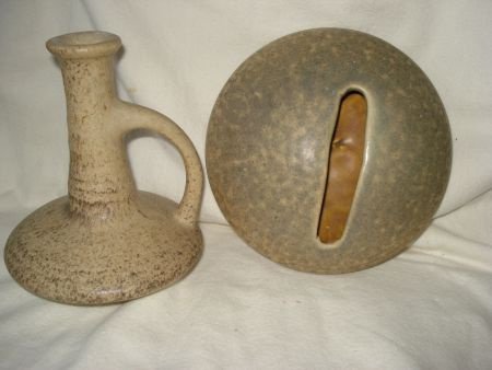 vintage keramiek plat object heel apart 15 cm + vaasje - 1