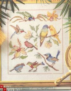 borduurpatroon 103 wandkleed tropische vogels.