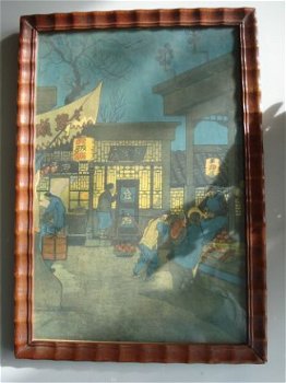 schilderij met oude lijst kopie van Avond in Peking 28 x 40 - 1