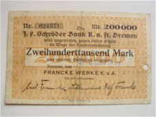 Duitsland noodgeld 200,000 Mark Bremen