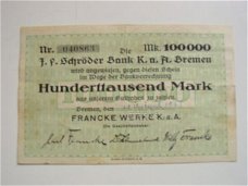 Duitsland noodgeld 100,000 Mark Bremen