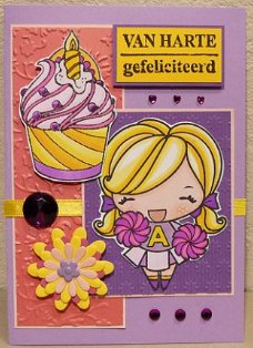 Felicitatiekaart 07: Cheerleader Anya met cupcake