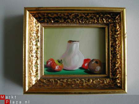 Klein schilderstukje met gouden lijst 9x7,5 cm echt geschild - nr. 1