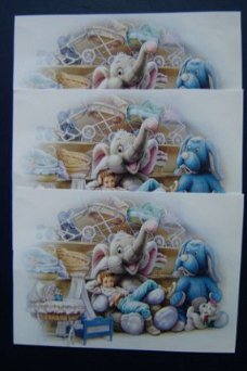 nr.117 setje 3d plaatjes  jongen / olifanten