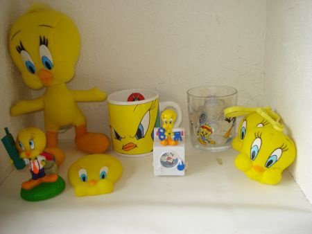 Tweety pluche en plastic figuurtjes , beker en glas, portem - 1