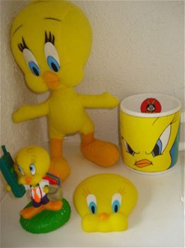 Tweety pluche en plastic figuurtjes , beker en glas, portem - 1