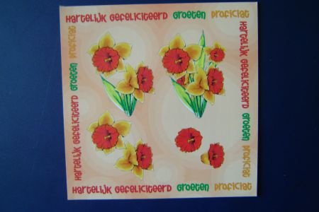 nr.298 knipvelletje rood / gele bloemen - 1