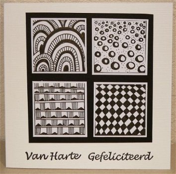 Zentangle kaart 04: 4 raampjes in zwart-wit - 1