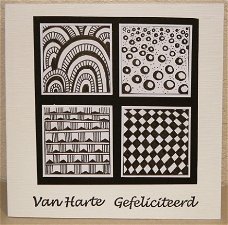 Zentangle kaart 04: 4 raampjes in zwart-wit