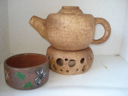 Pottenbakkers keramiek theepot op rechaud gemaakt door Mouse - 1