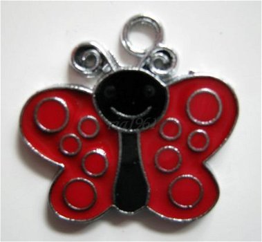 bedeltje/charm emaille :vlinder rood - 23x22 mm (nog 12 st.) - 1