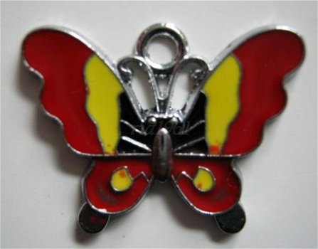 bedeltje/charm emaille :vlinder rood - 28x21 mm (nog 6 st.) - 1