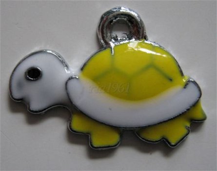 bedeltje/charm emaille :schildpad geel - 24x17 mm (nog 2) - 1