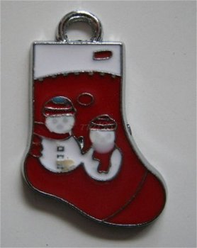 bedeltje/charm emaille :kerstsok rood - 26x17 mm (nog 18 st) - 1