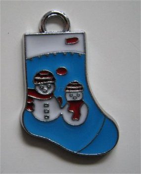 bedeltje/charm emaille :kerstsok blauw - 26x17 mm (nog12 st) - 1