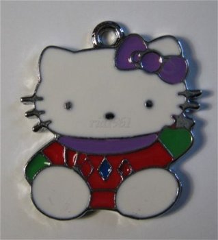 bedeltje/charm emaille :hello kitty rode trui-23x21 mm - 1