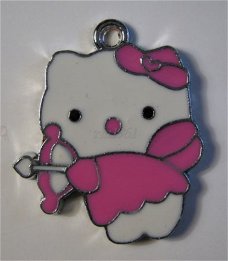 bedeltje/charm emaille :hello kitty pijl+boog rose-19x23mm